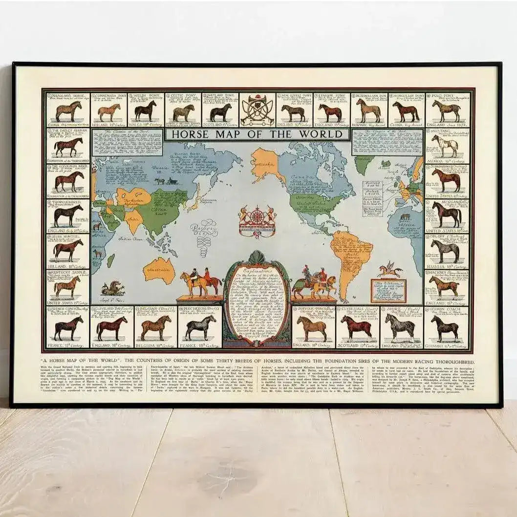 1938 Art History Horse Map of the World Wall Print