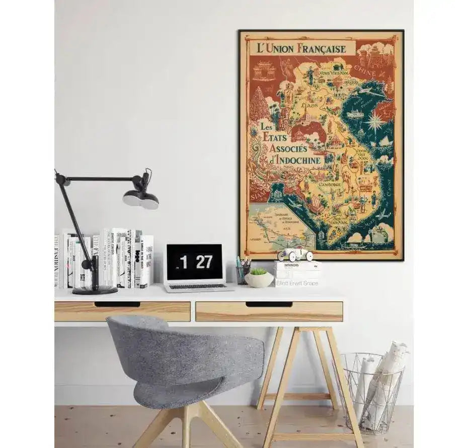 1948 French Indochina Vintage Map Wall Print