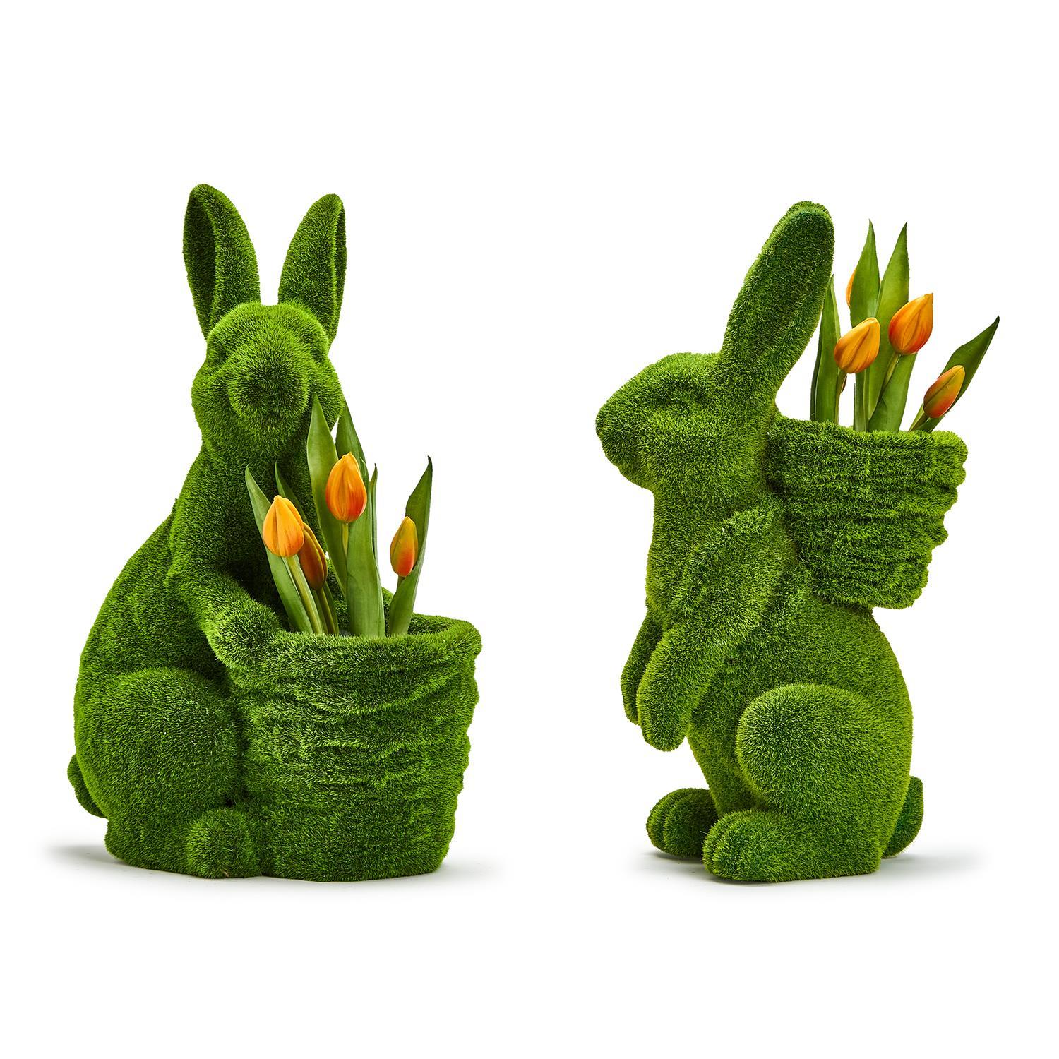 "Hoppy Easter" Faux Moss Easter Bunny with Basket