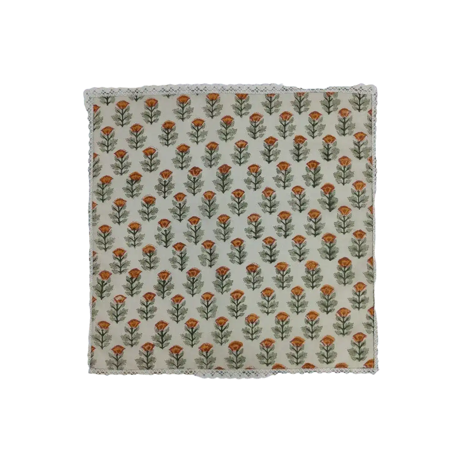Beige Spring Floral Hand Block Printed Cotton Napkins