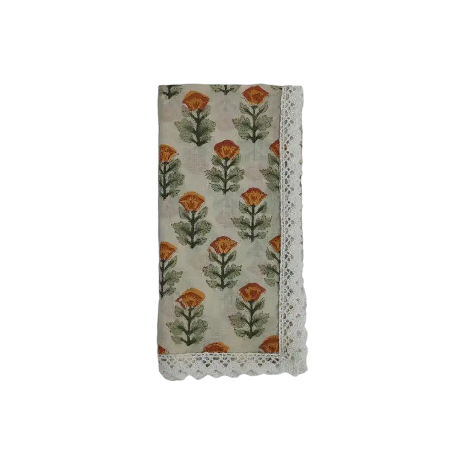 Beige Spring Floral Hand Block Printed Cotton Napkins