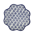 Block Printed Blue Leaf Scalloped Round Placemats