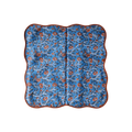 Blue and Orange Floral Block Printed Scalloped Cotton Napkins