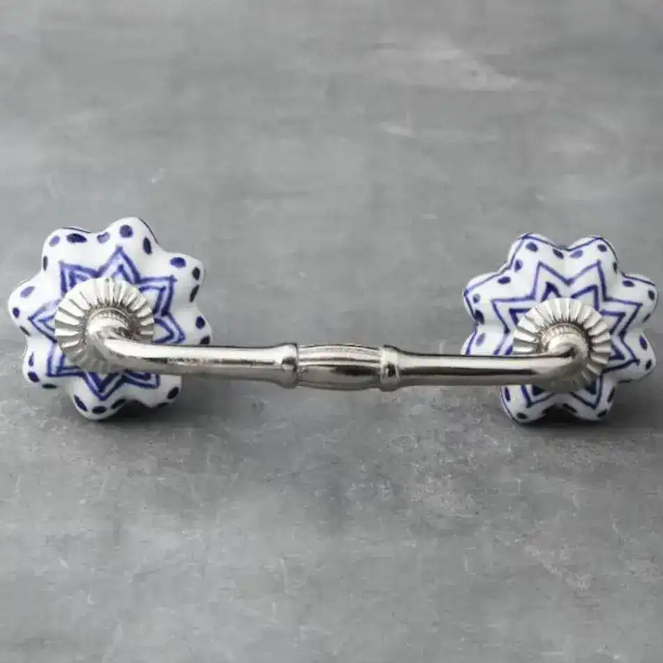 Blue Geometry Dots Ceramic Cabinet Drawer Pull - Set of 4