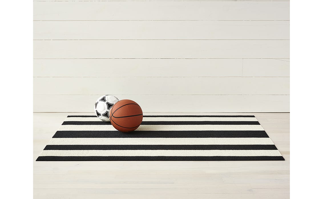 Bold Stripe Shag Mats | Black & White